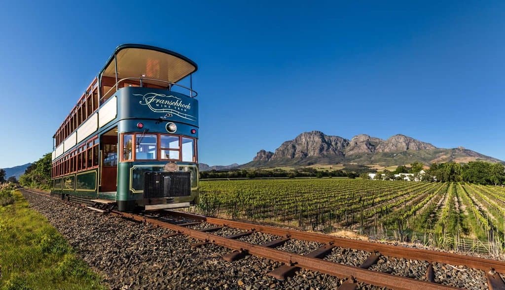 The Franschhoek Wine Tram double deck tram.