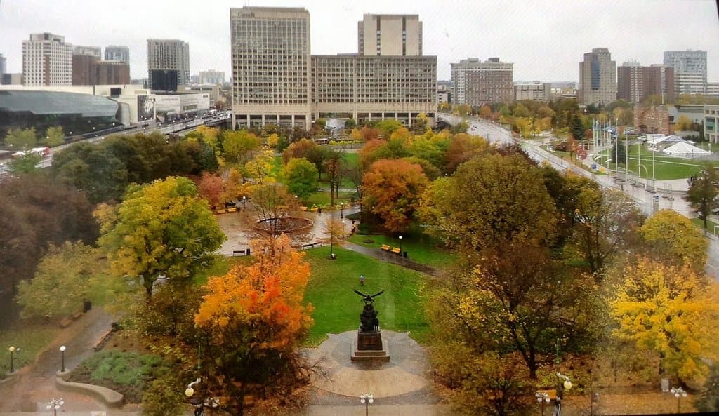 Confederation Square, Ottawa, Canada. View from Room 1008, Lord Elgin, Oct.29, '17.