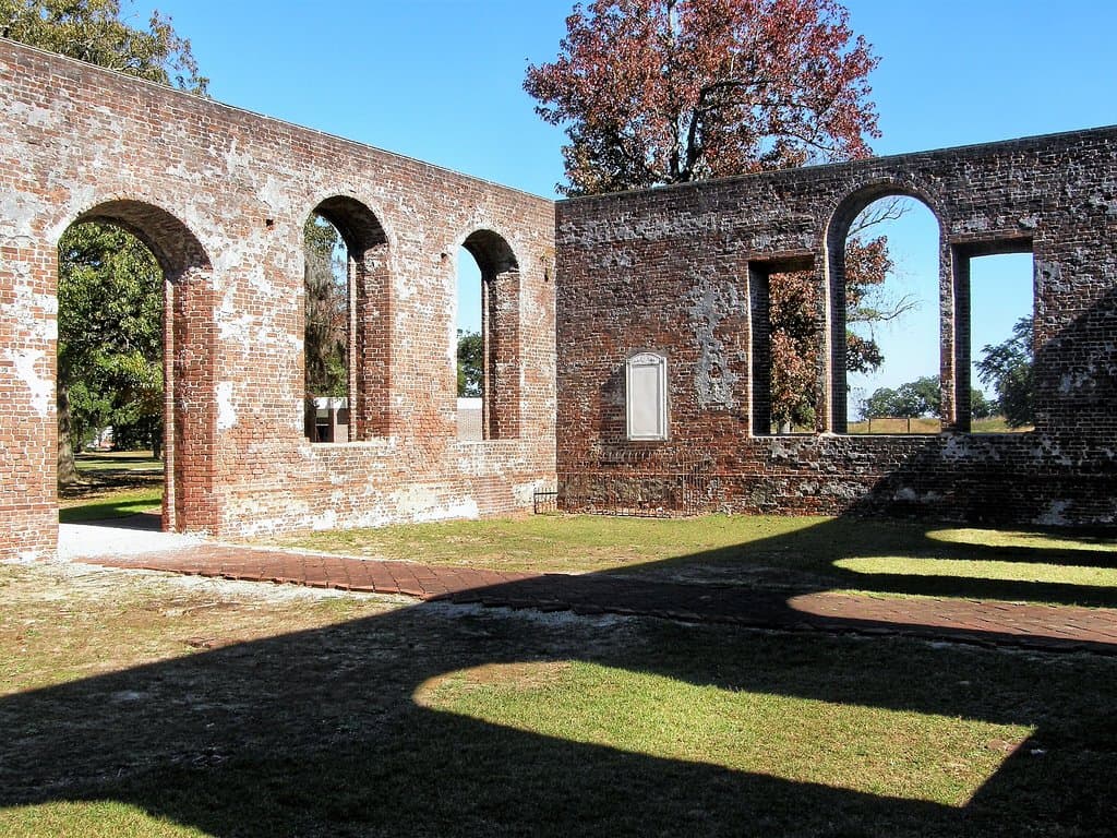 The walls of St. Philips Church still stand at Brunswick Town historic site.