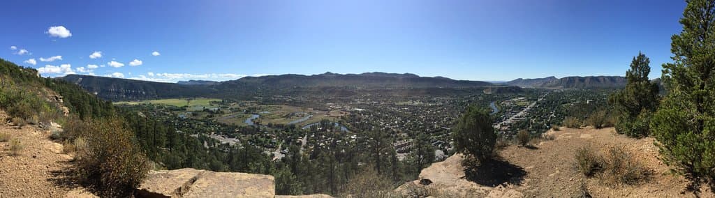 Panorama from the trail looking at the Animas River and the town of Durango