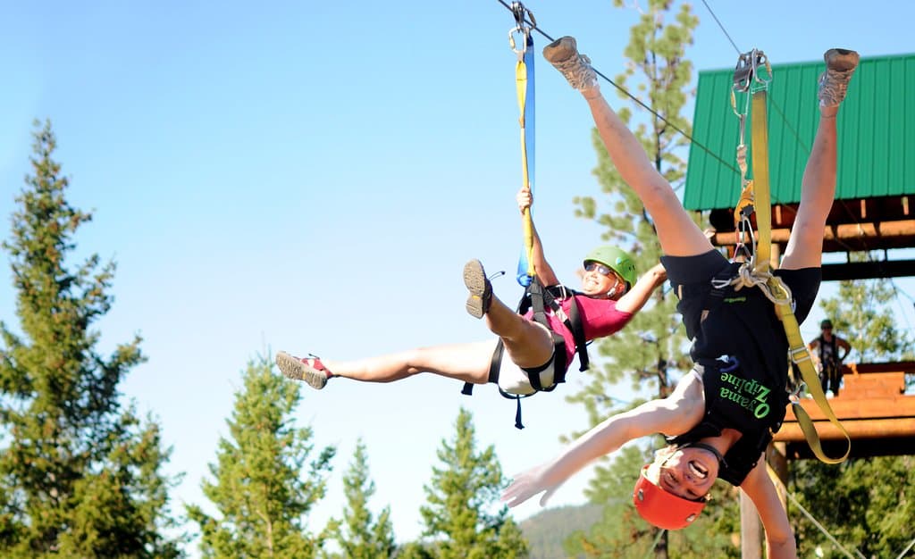 We have the side-by-side ziplines! BC's only full-size ziplines and aerial parks are in Oyama.