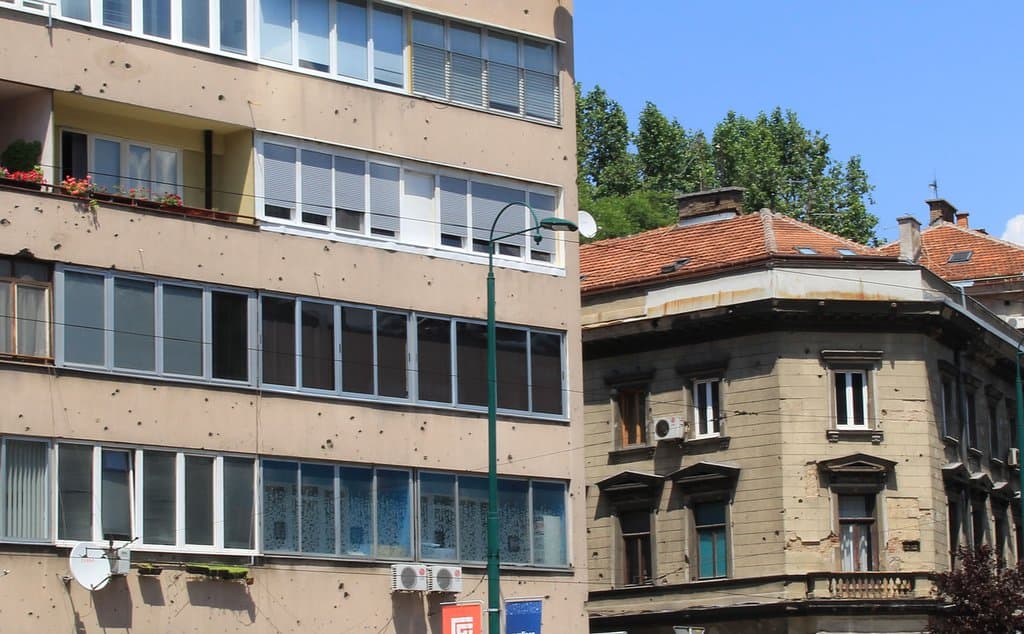 Bullet-Riddled Buildings, Sarajevo, 2017
