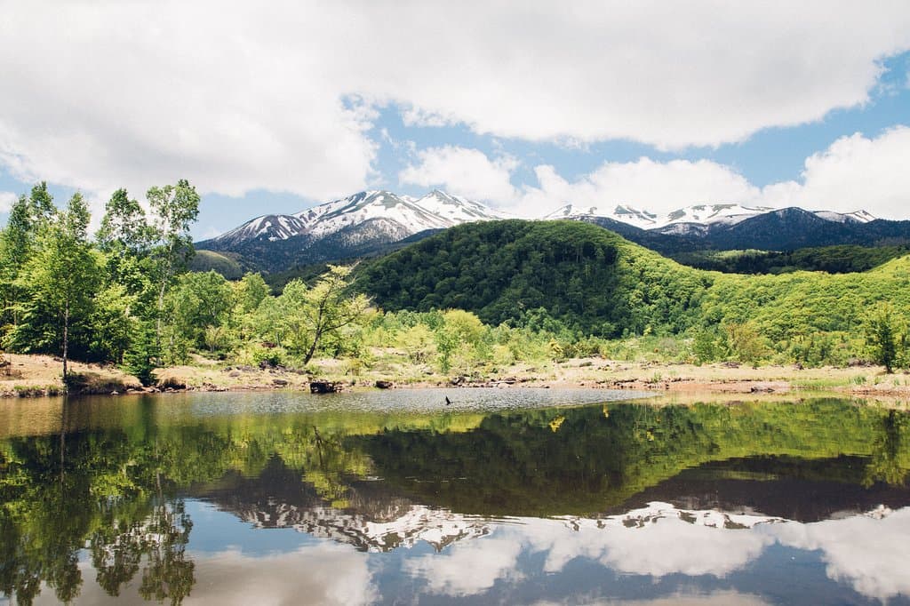 Maime Pond and a beautiful reflection of Mount Norikura