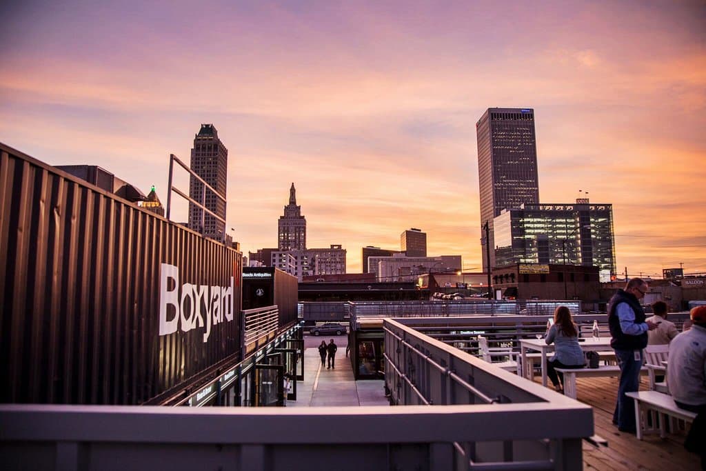 Downtown Tulsa's retail destination housed in repurposed shipping containers. Eat-Drink-Shop-Loc