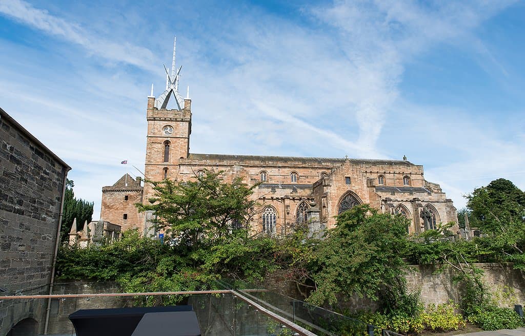Our stunning roof terrace and St Michael's Church (image courtesy of Claire Tennant Photography