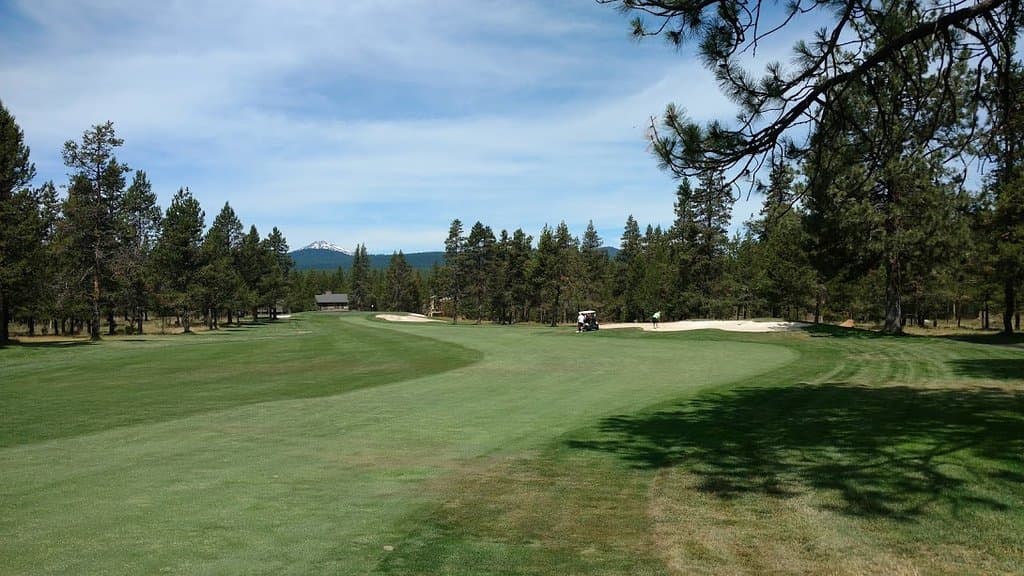 Woodlands sixteenth hole with Mt Bachelor in the distance