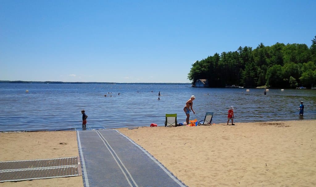 Beach - showing wheelchair access mat to the water