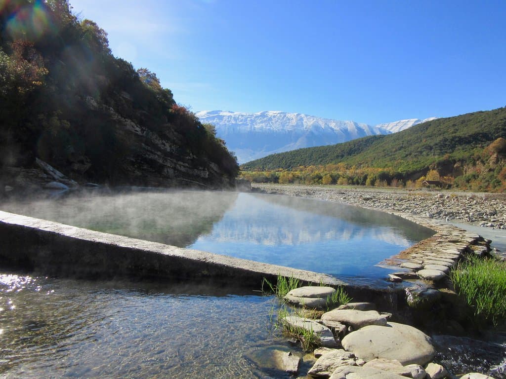 Mountains reflected in the main pool