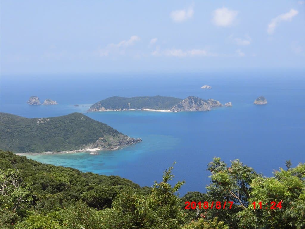 夕日の丘から見る大島海峡と実久海岸