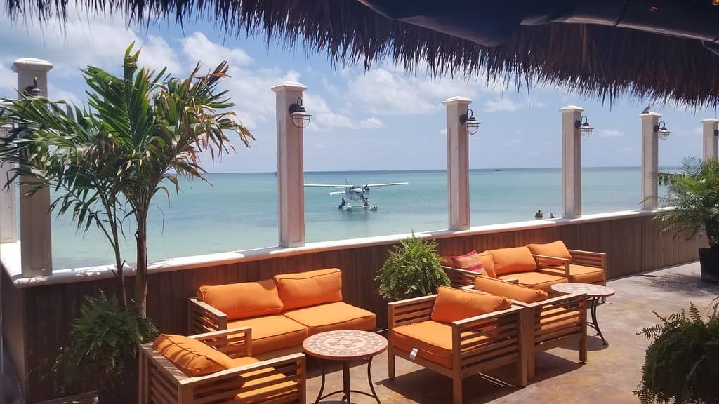 Occasionally customers show up in a seaplane!