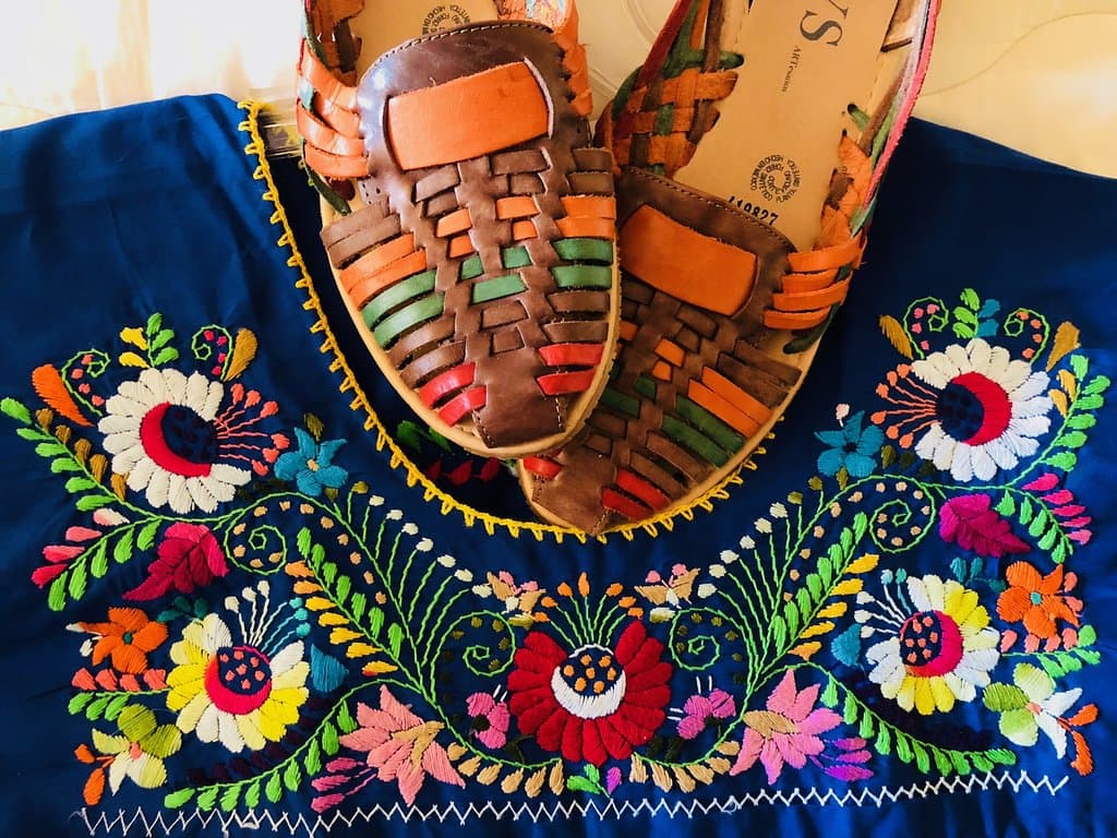 Huarache sandals and embroidered dress