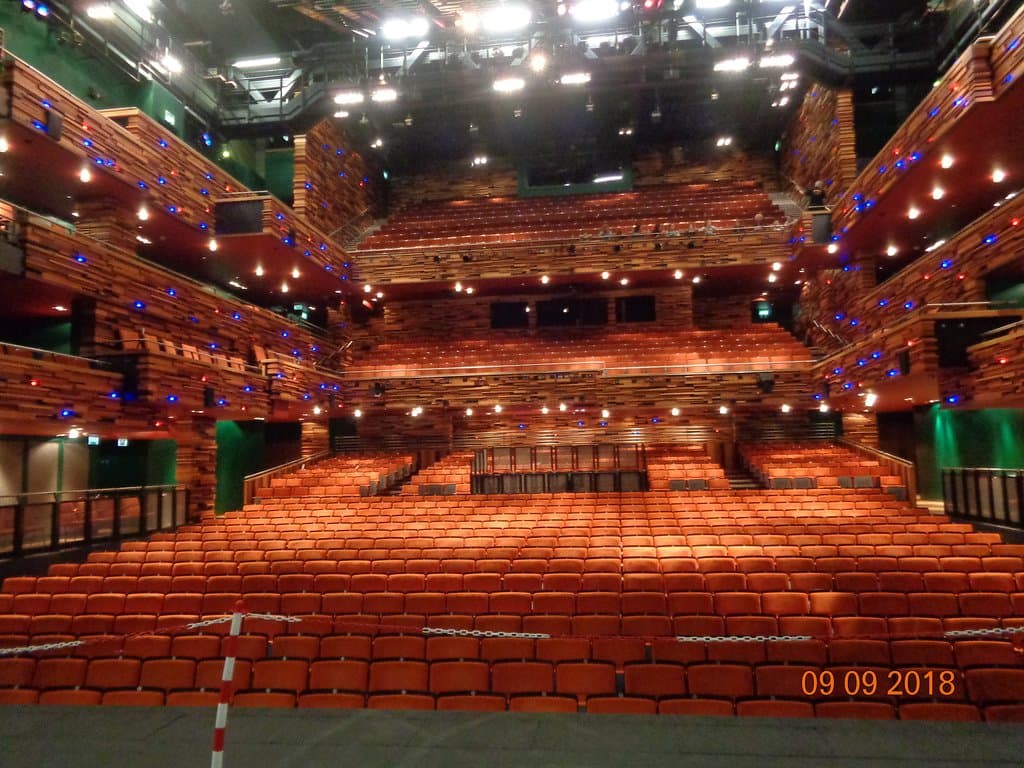 Looking out from the stage into the auditorium