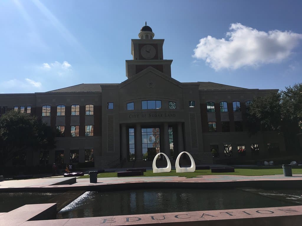 art and fountains and a yoga class on the lawn