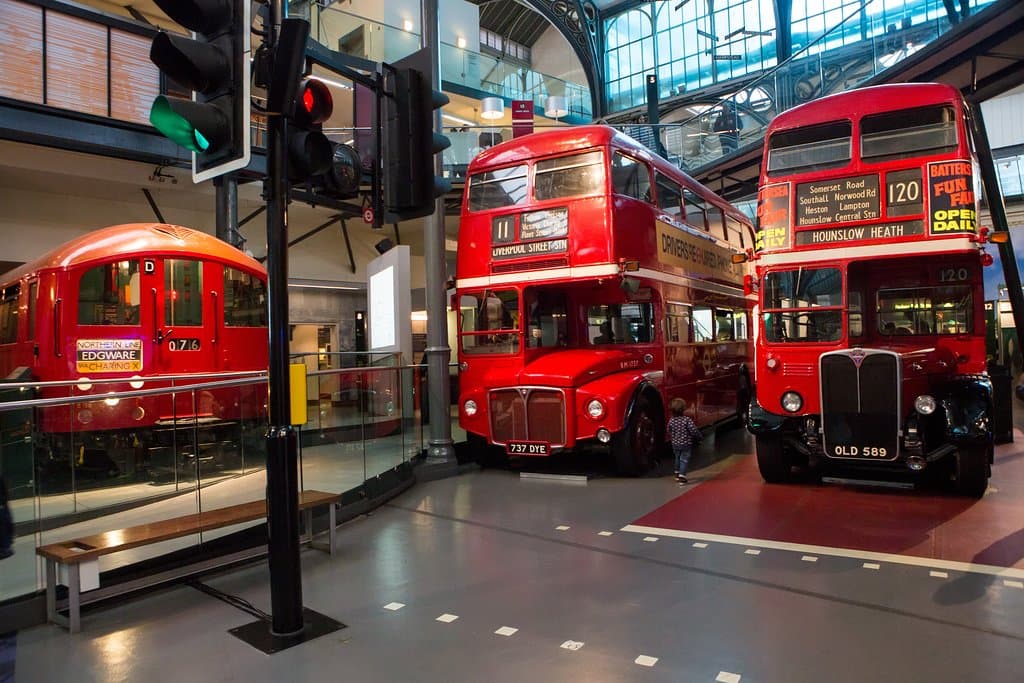 Historic buses and trains at London Transport Museum