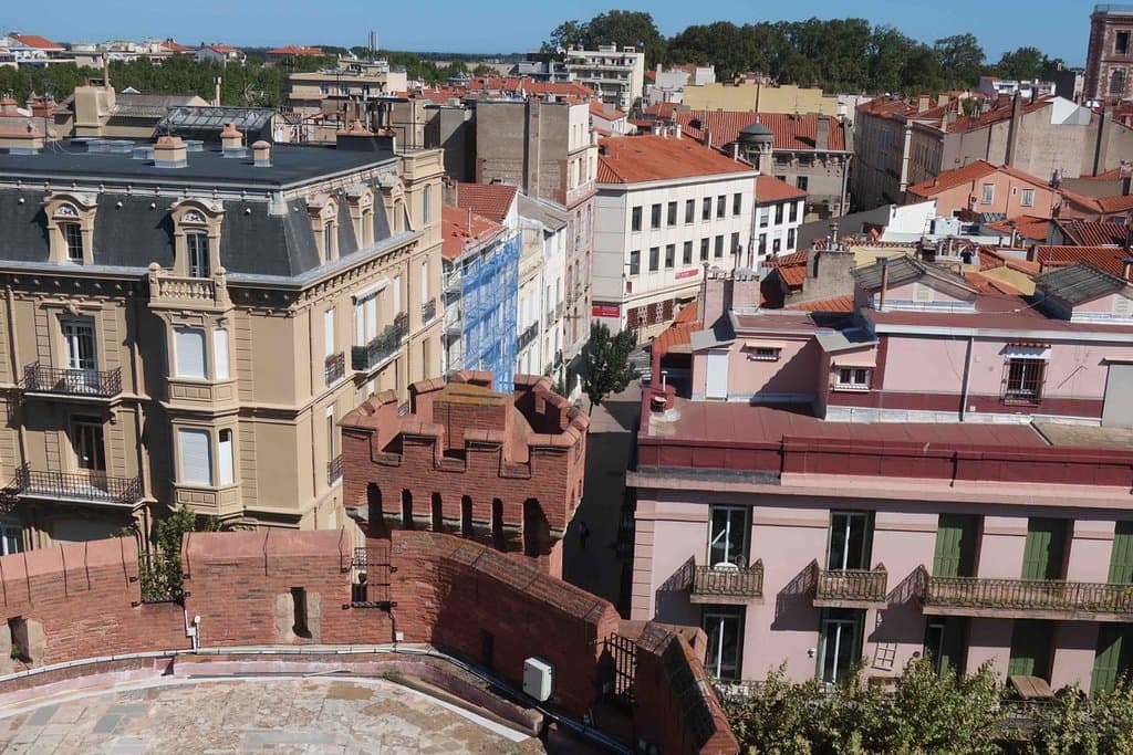 View of Perpignan from belfry showing part of the tower below