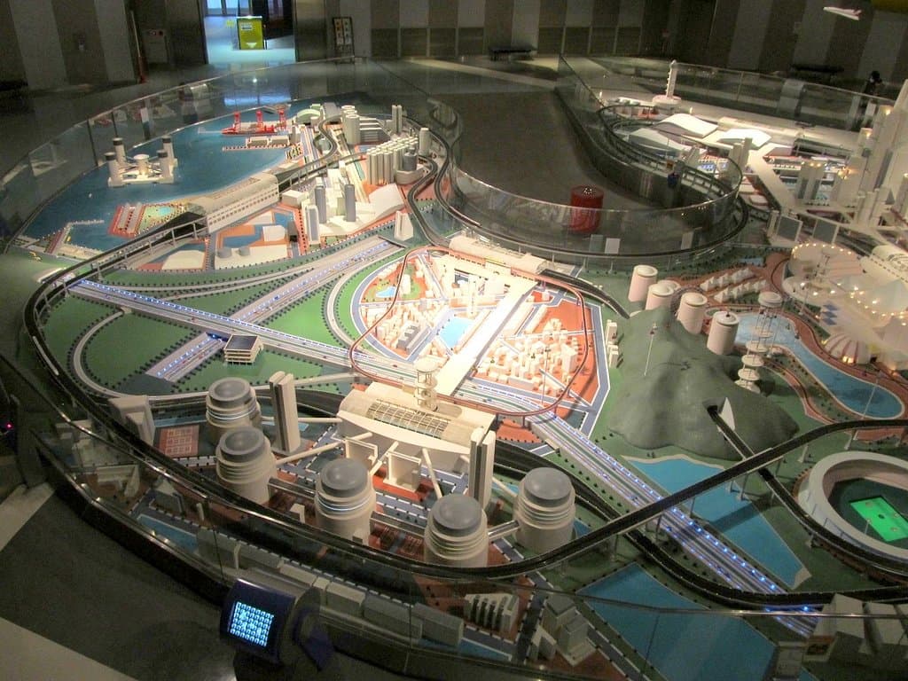 Diorama of a futuristic city.