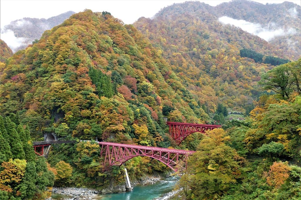 The two red bridges viewing from Yamabiko Lookout