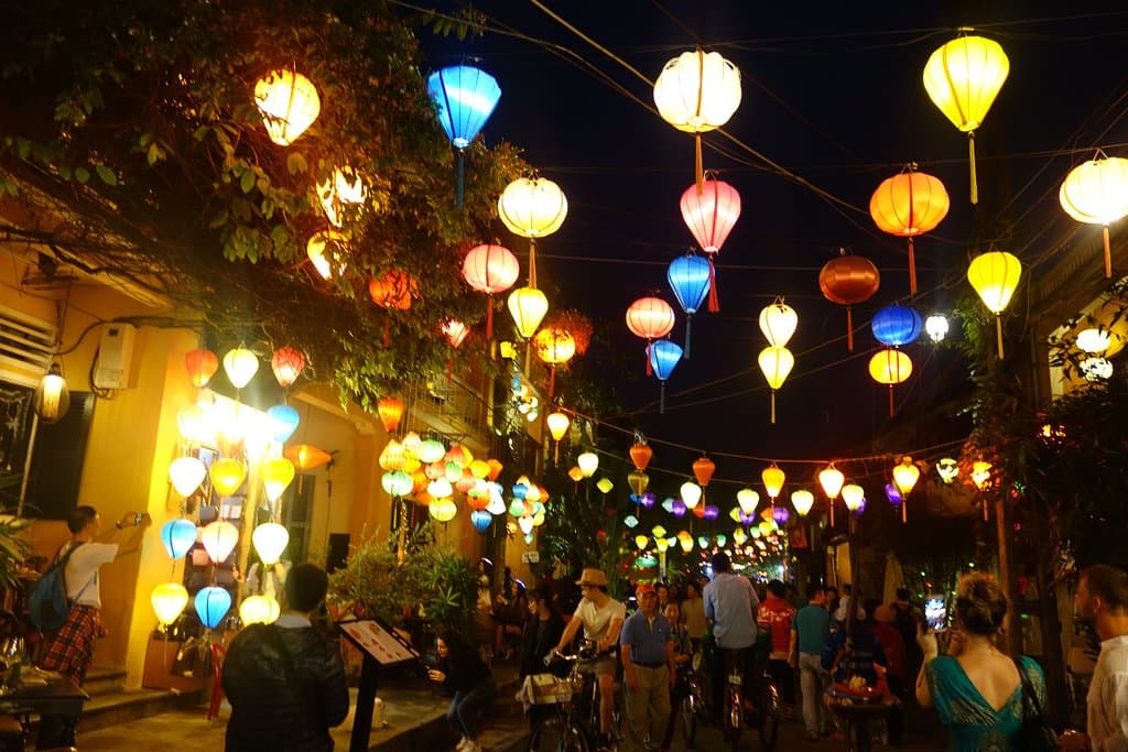 streets by riverfront looked lovely at night all lit up with lanterns