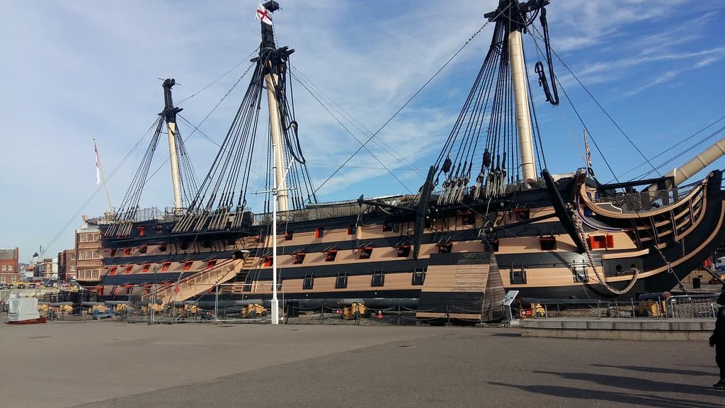 Victory - unmasted and unrigged for refurbishment