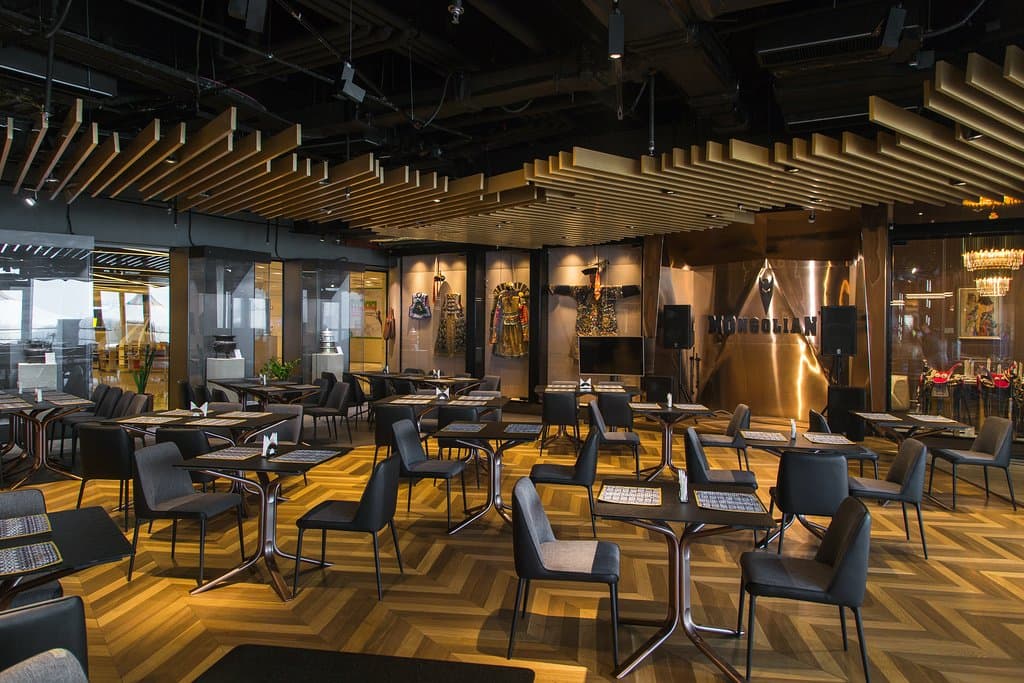 Dining hall of Mongolian's restaurant in Shangri-La Centre in Ulaanbaatar