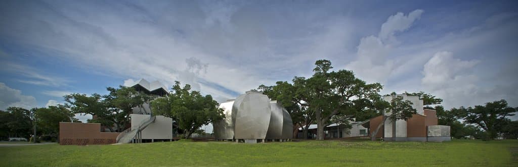 View from the south side of the museum as visitors pass from Beach Blvd (HWY 90).