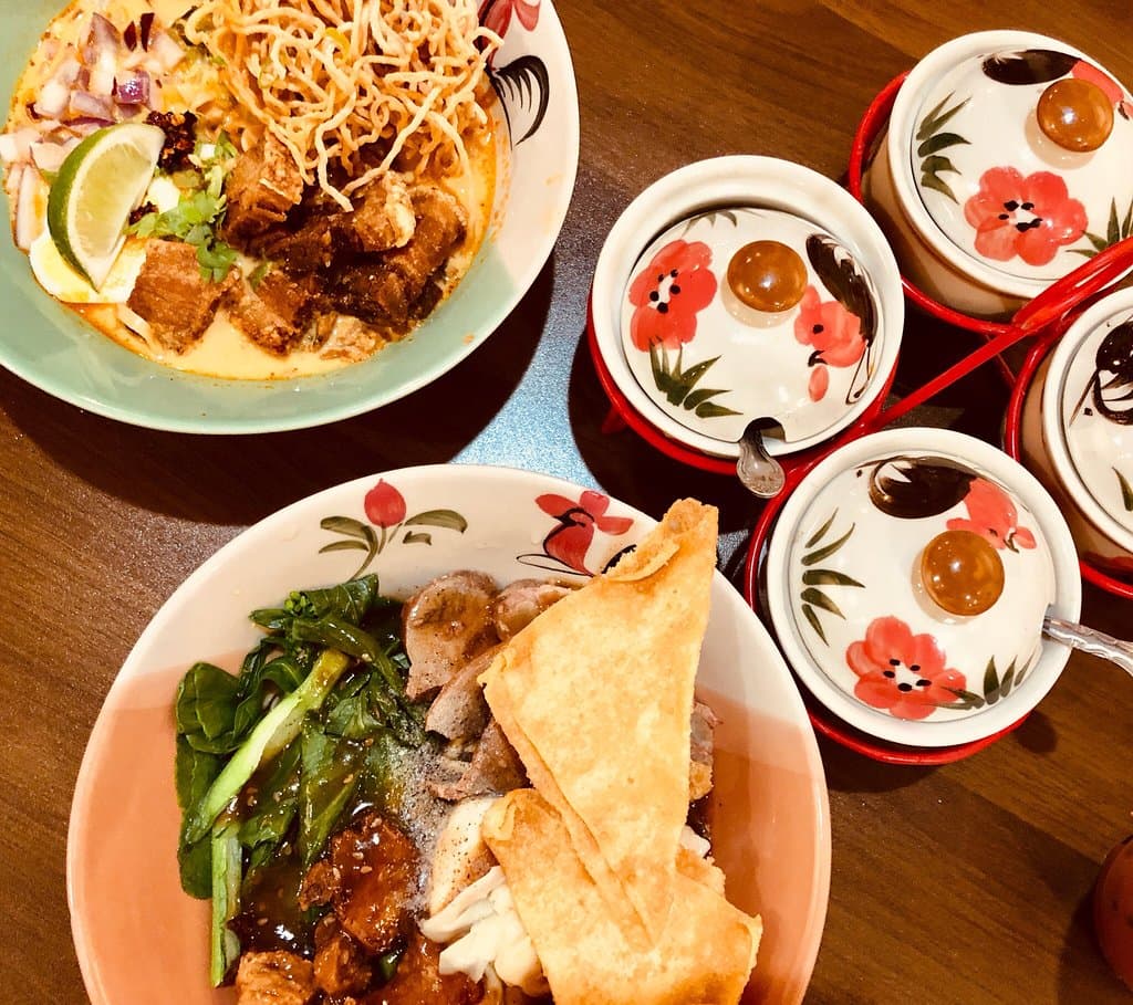 We ordered Khao Soi, which is a curry based noodle soup and Ba Mee Moo Dang (dry noodle soup with broth on the side). They were both very delicious! I especially liked the fried pork belly topping!! Yum yum yum.