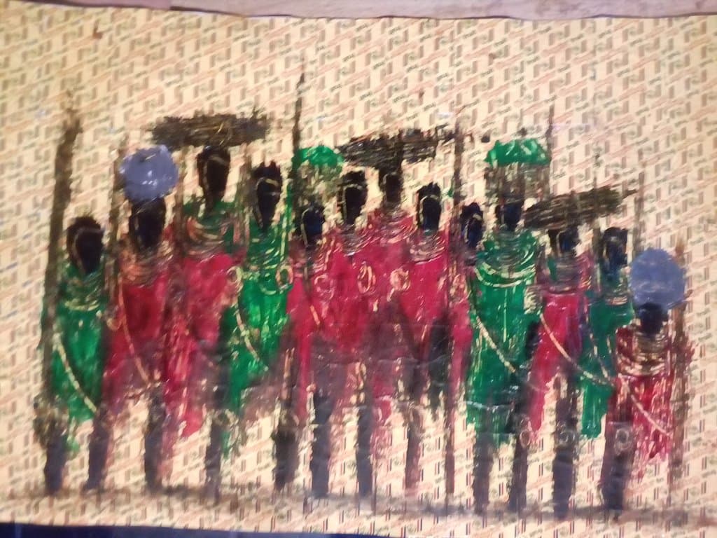 Basadi madibeng, oil on chappies wraps A3