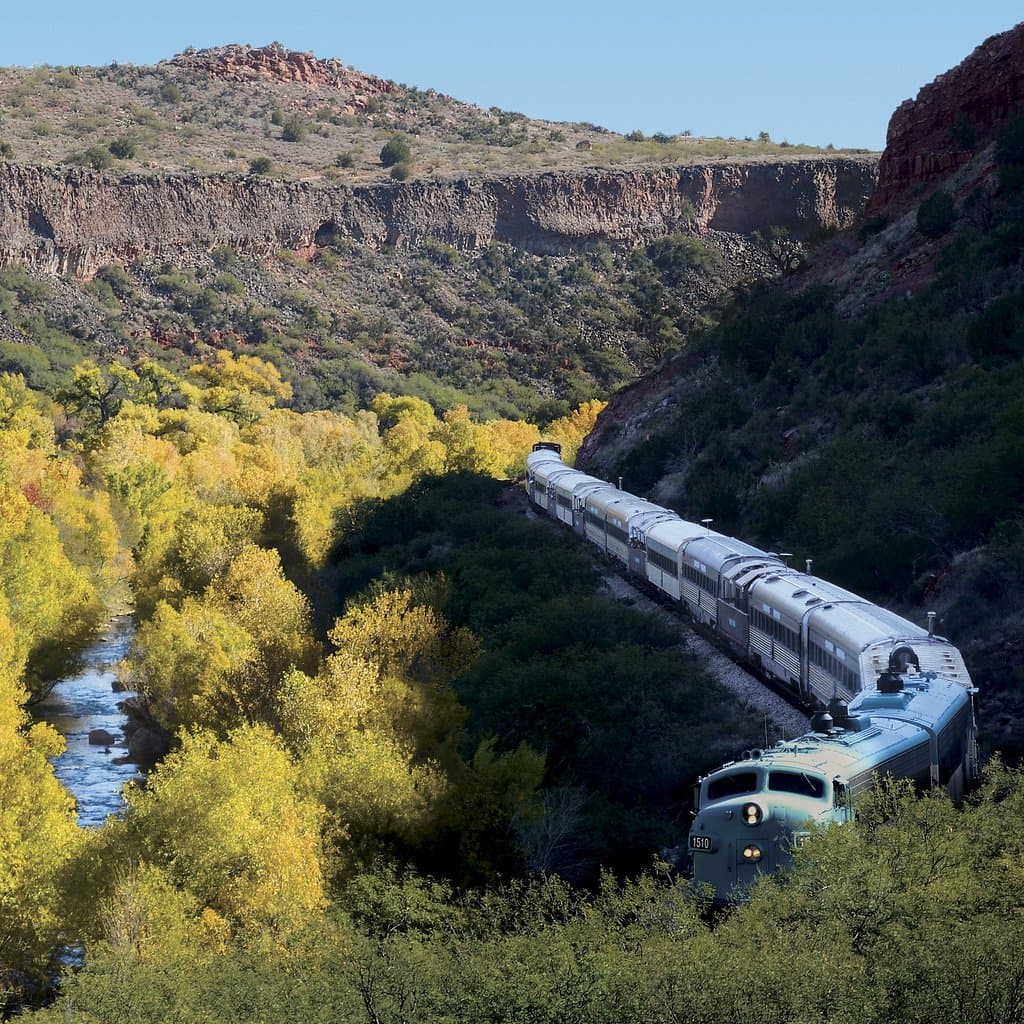 Red rocks, green leaves and a vibrant river ... all seen from the comfort of Verde Canyon Railroad.