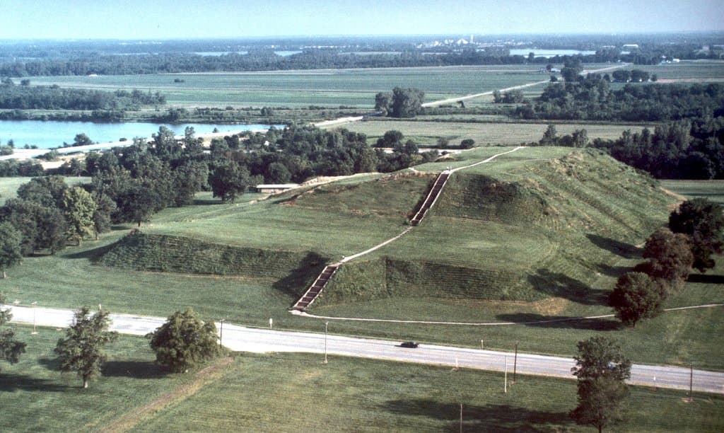 Monks Mound--100 feet high, largest prehistoric earthwork in the Americas