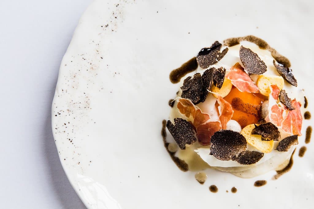 Warm Bantam's Egg, Celeriac, Arbois, Dried Ham and Truffle