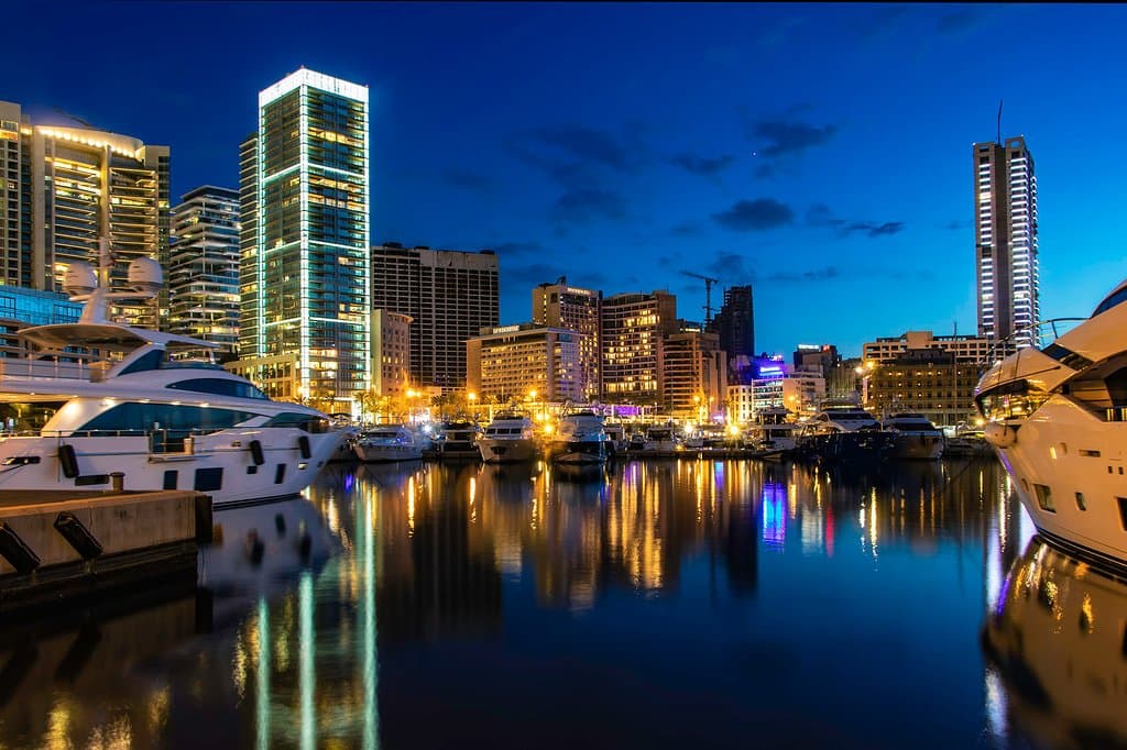 Beirut Marina at night.