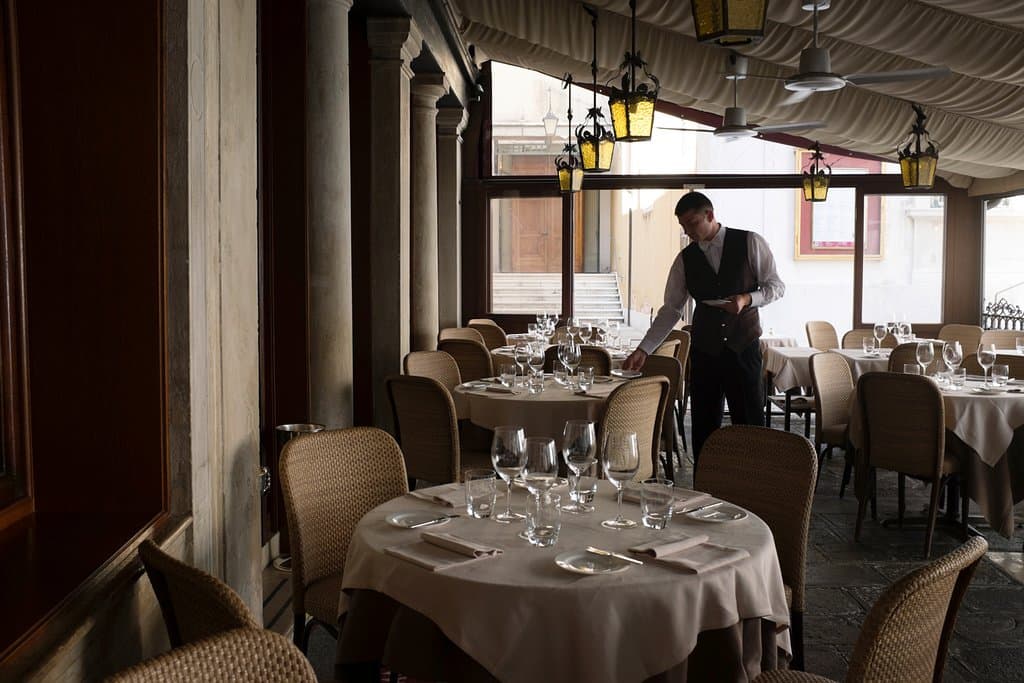 The terrace of Antico Martini, in front of La Fenice Theatre.