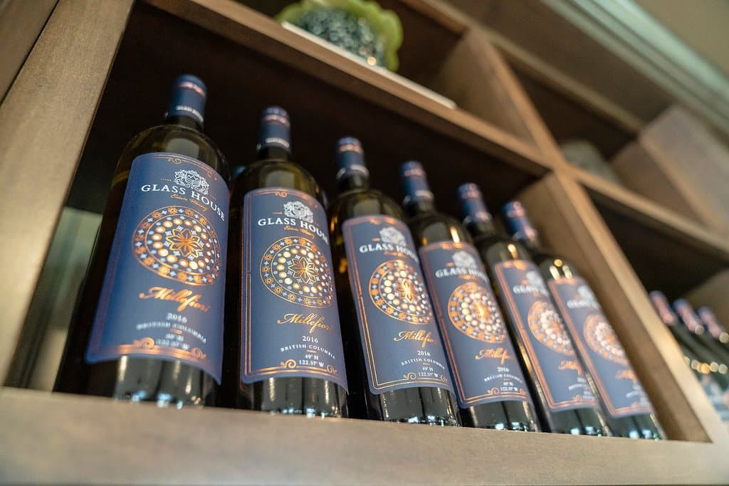 Shelves are stocked and ready for wine tasting or purchase.