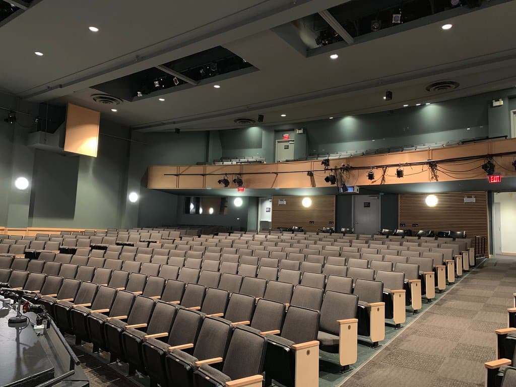 View of the empty theatre from the side stage.