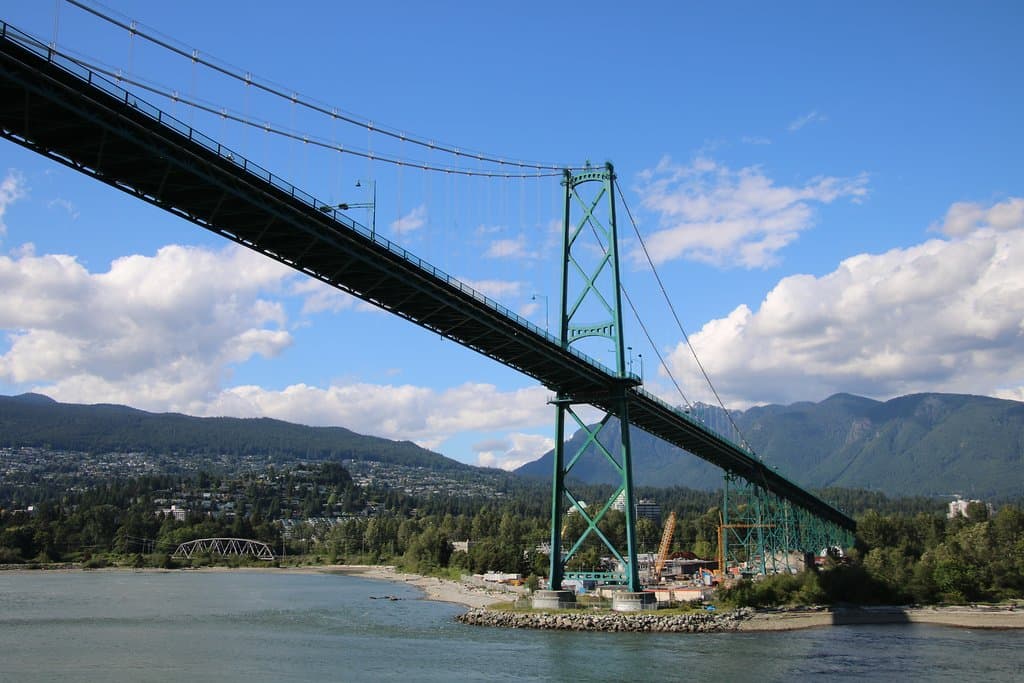 Close up to Lions Gate Bridge