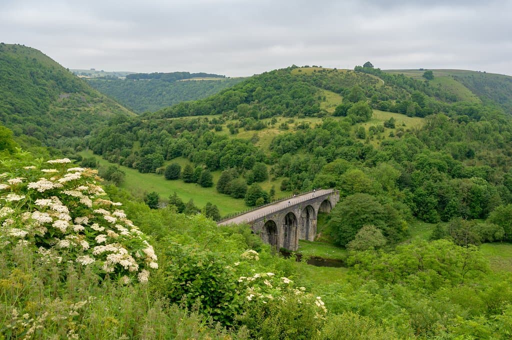 Monsal Dale (trail) Derbyshire a great place for a long walk, you can walk for miles see great countryside of Derbyshire. 
 Part of the railway built in1863 the viaduct is 300 feet high, one of the most impressive in Britain.