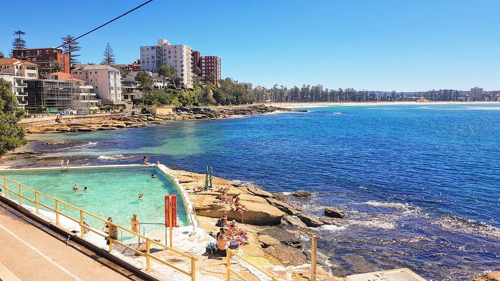 Looking over the Fairy Bower tidal pool an Cabbage Tree Bay