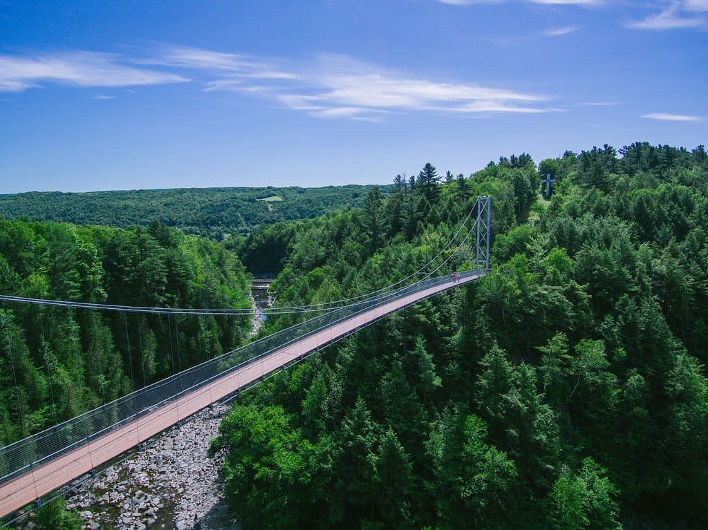 Le plus long pont suspendu pour piétons en Amérique du Nord. Suivez le sentier de la Gorge pour y accéder.