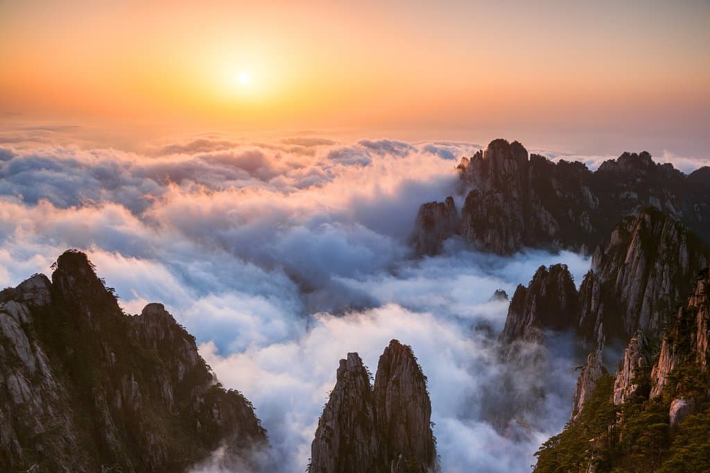 Amazing sunset and clouds at Mt.Huangshan