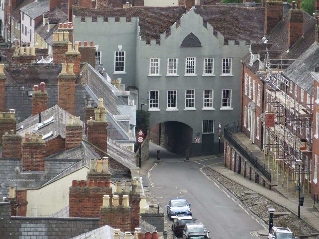 Looking down from the church tower.