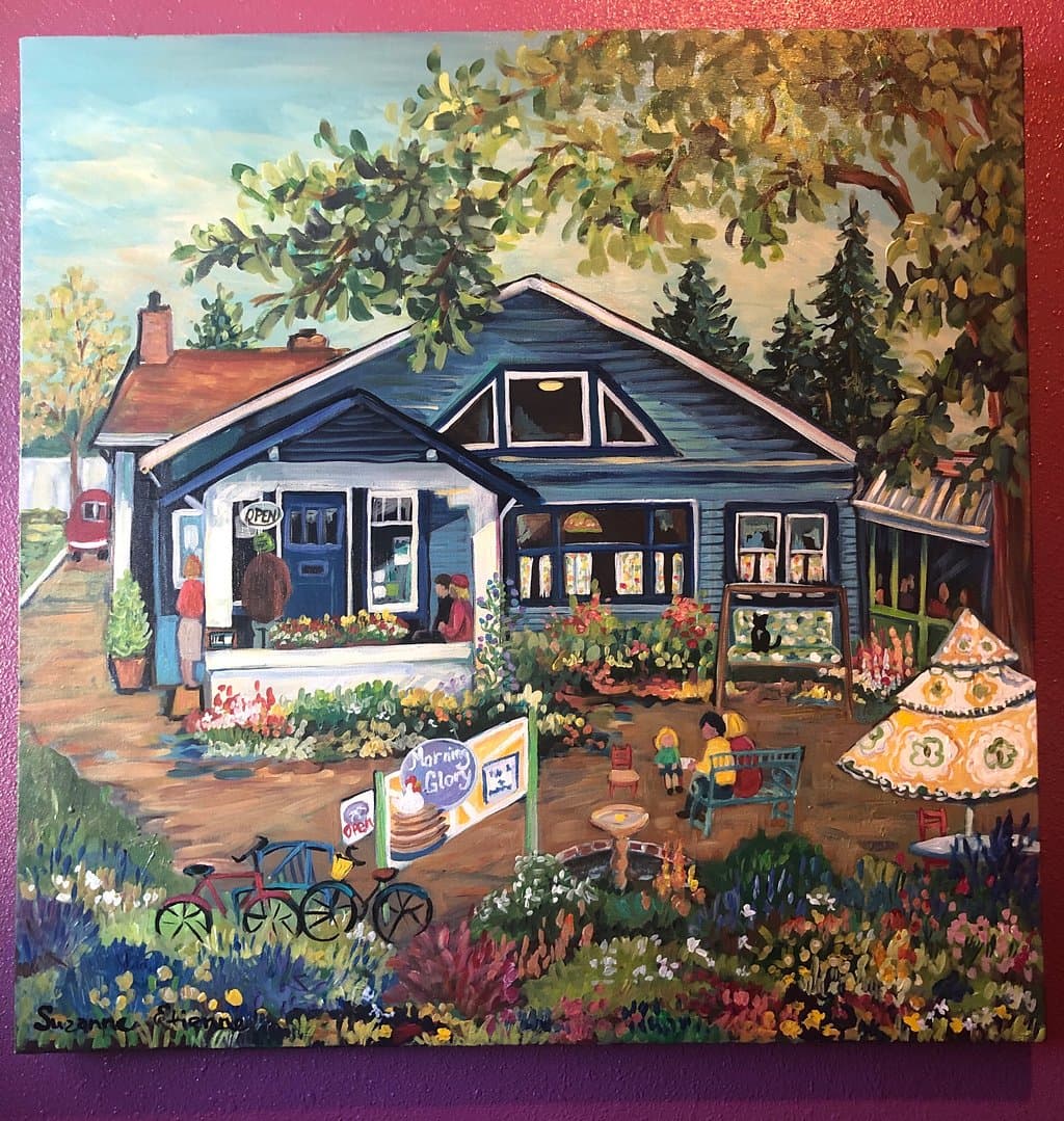 A painting of the Morning Glory Cafe