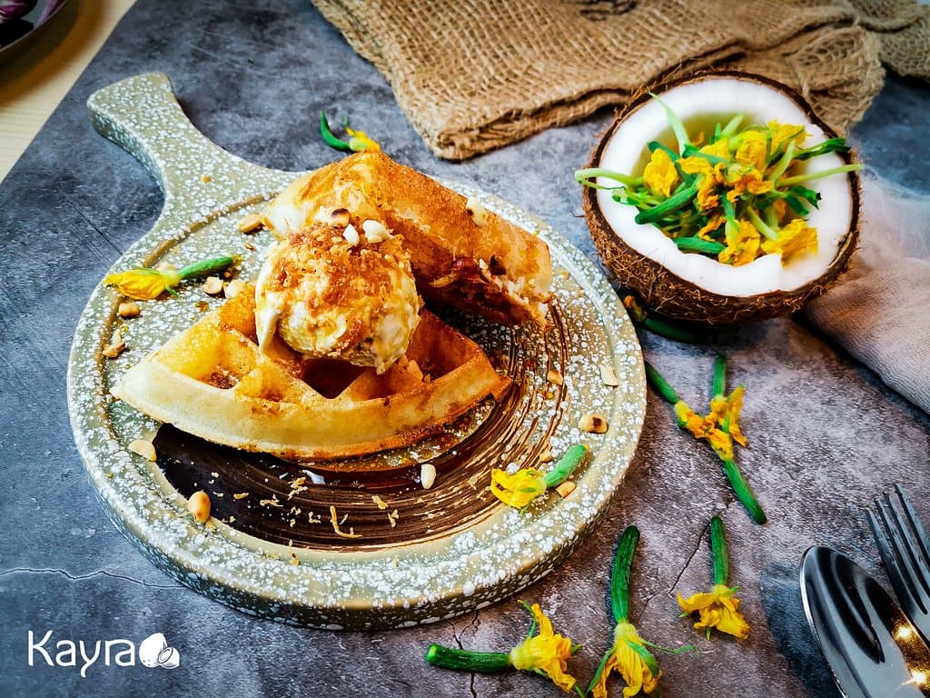 Waffam with Burnt Coconut Ice Cream.