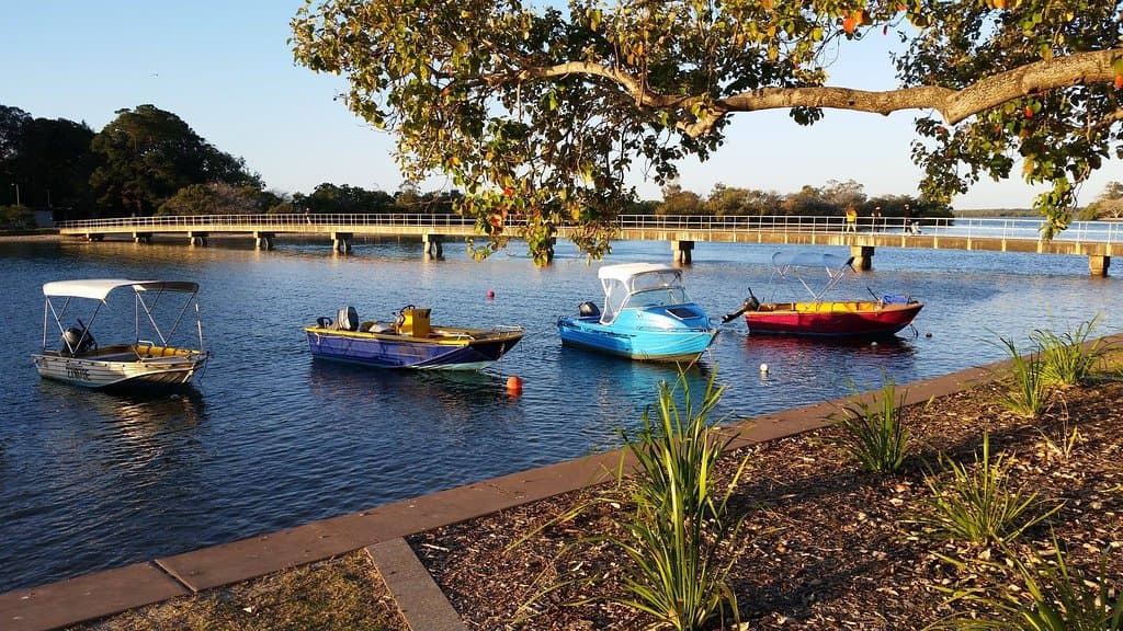 From Bradman Avenue looking onto the bridge that takes you by foot onto Chambers Island.