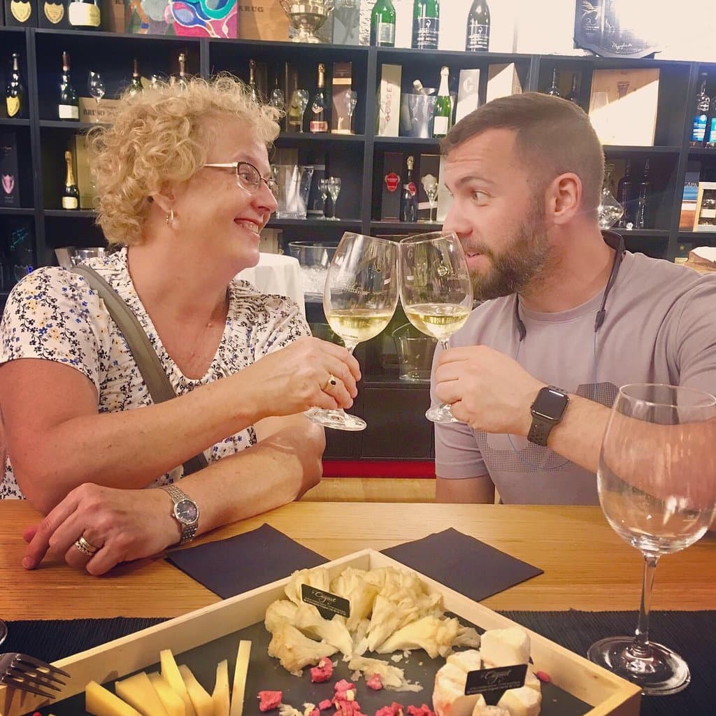 Happy moment with wine & cheese 