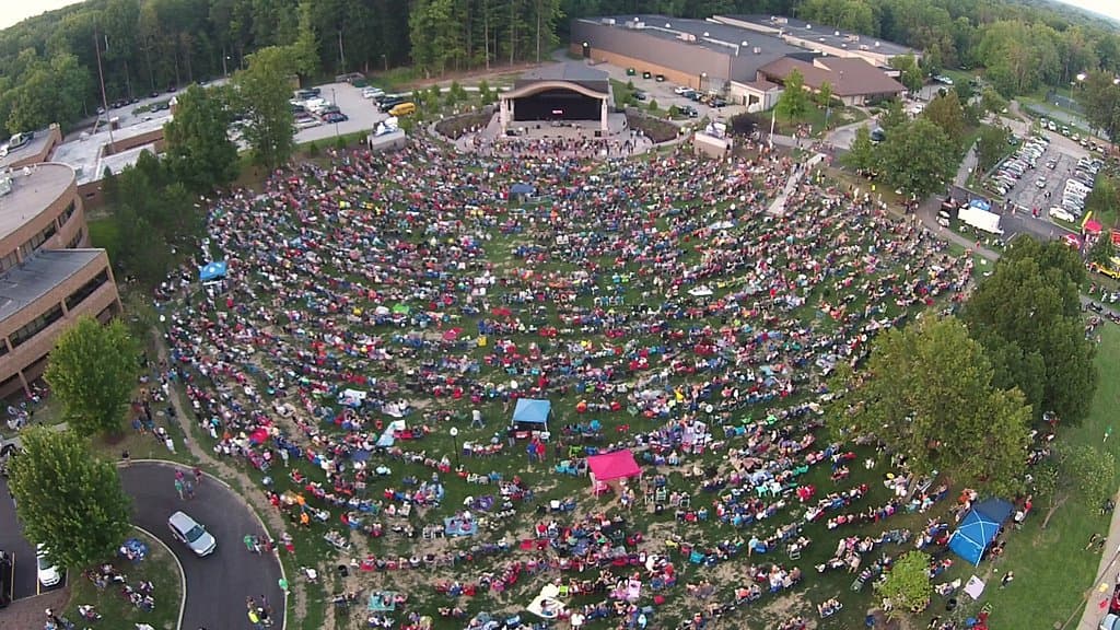Drone shot of Mentor Rocks performance.