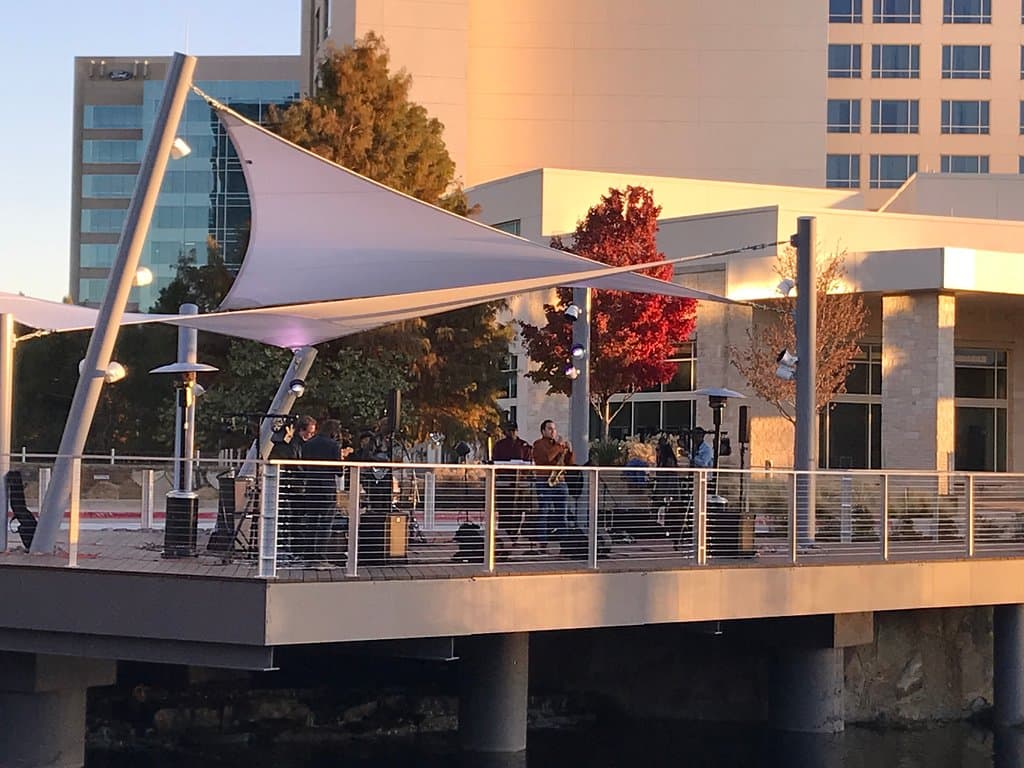 Live music stage across the pond