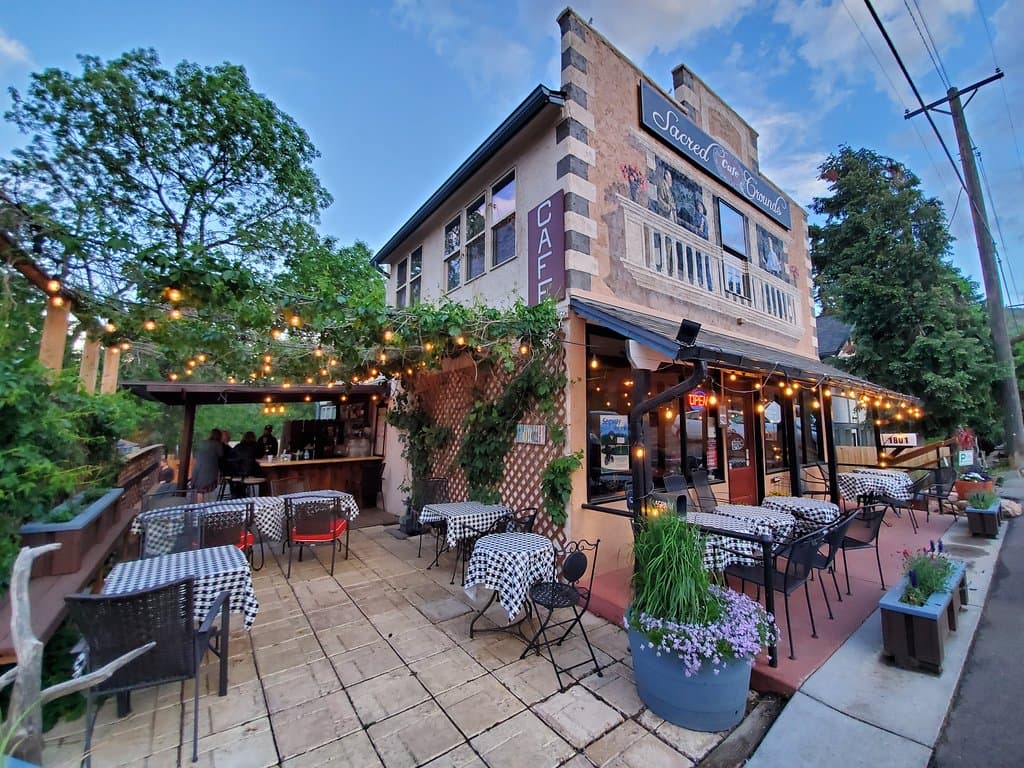 Sacred Ground Cafe front and side shot. Don't forget we have a patio out back!