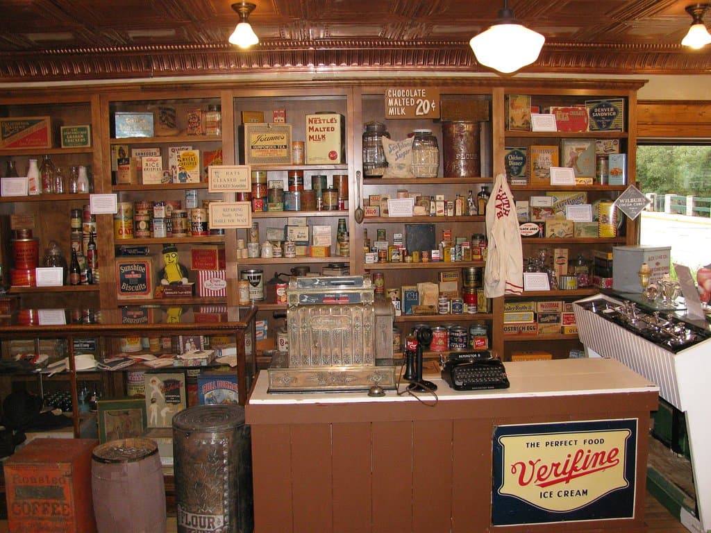 This is our permanent exhibit featuring the general store collection of Roger C. Christensen.