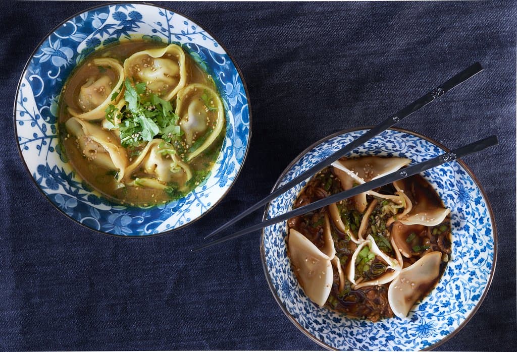 Curry dumplings and Mama Dumplings in bone broth made in house.