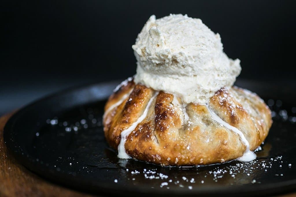 Seasonal fruit crostata with amaretto spuma